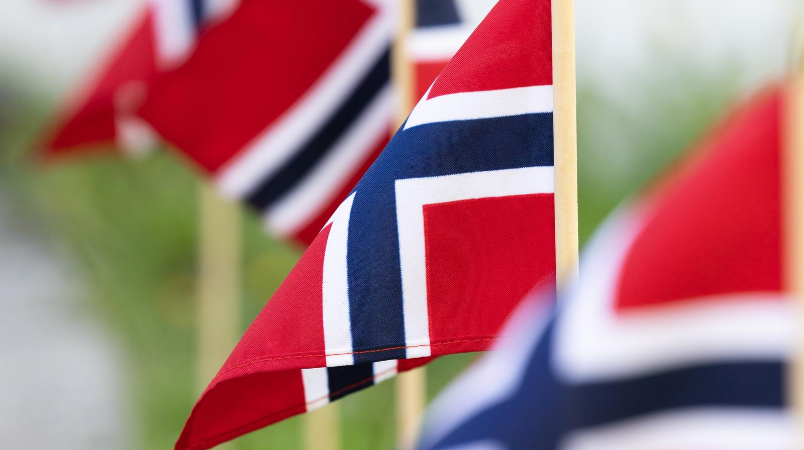 Nærbilde av flere små flagg i rad